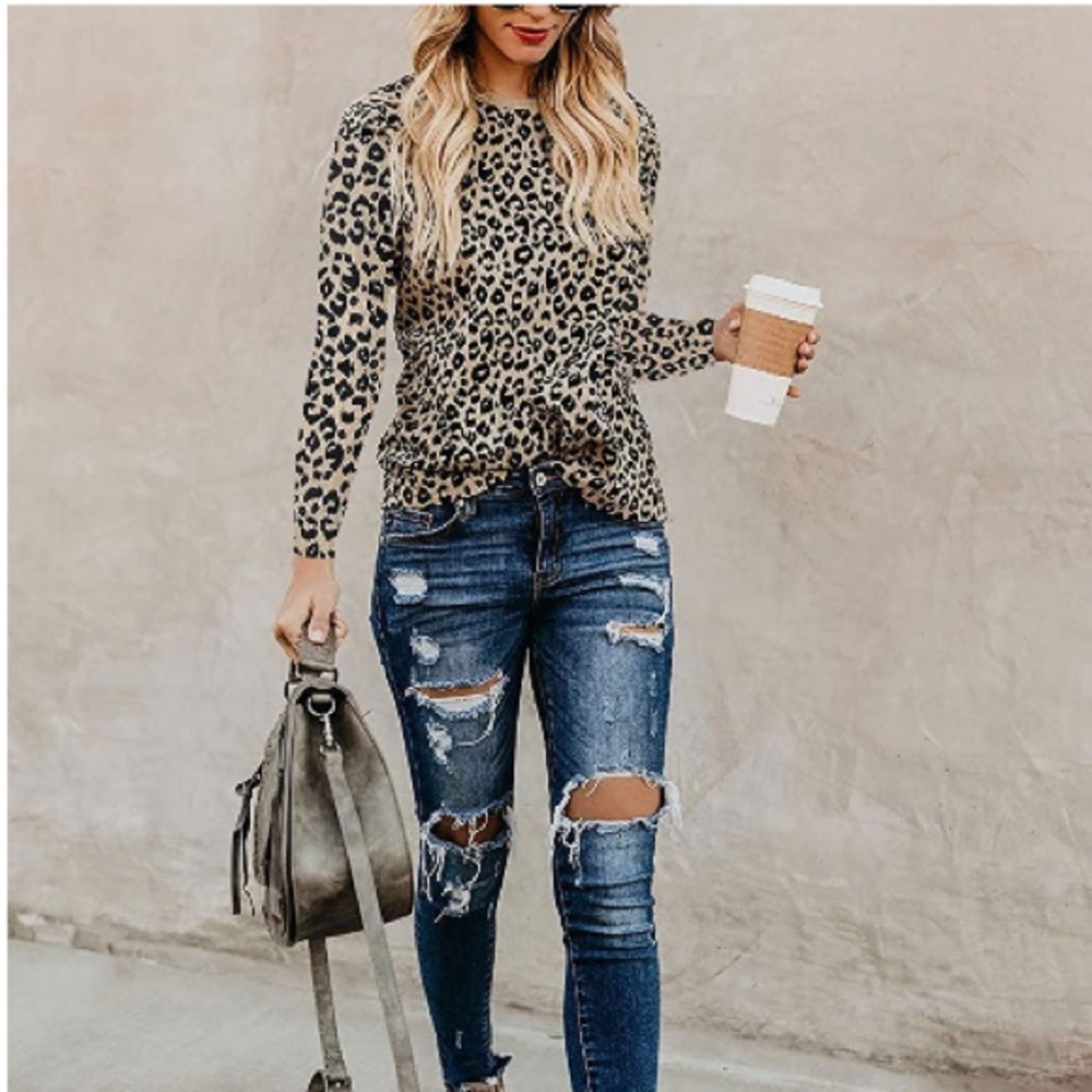 Women’s Leopard Print Crewneck - Picture 2 of 4